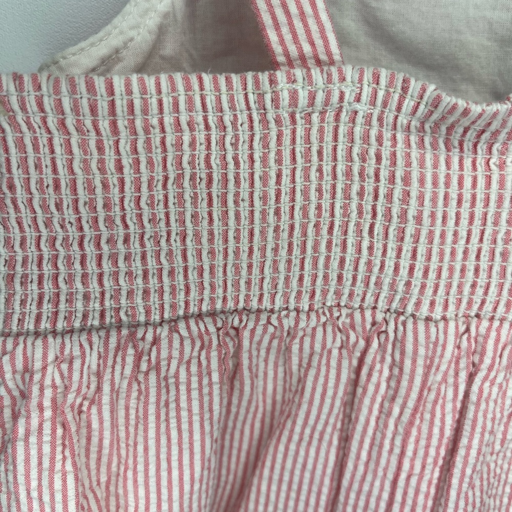 Janie and Jack Pink and White Seer Sucker Striped Smocked Romper Girls 12-18 mo - Picture 6 of 9